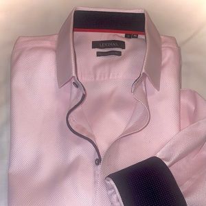LEVINAS PINK CONTRAST COLLAR BUTTON-UP SHIRT